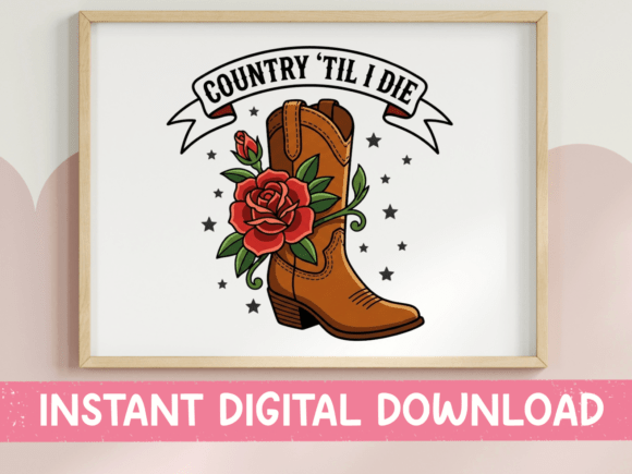 Country 'Til I Die: A Bold Rose Boot Design for Creators