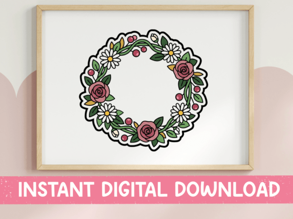 Floral Wreath Roses and Daisies Sticker: A Design Asset for Year-Round Elegance
