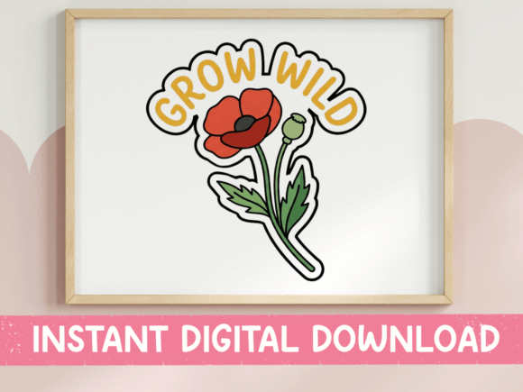 Grow Wild Red Poppy Flower Sticker: A Bold Design Asset