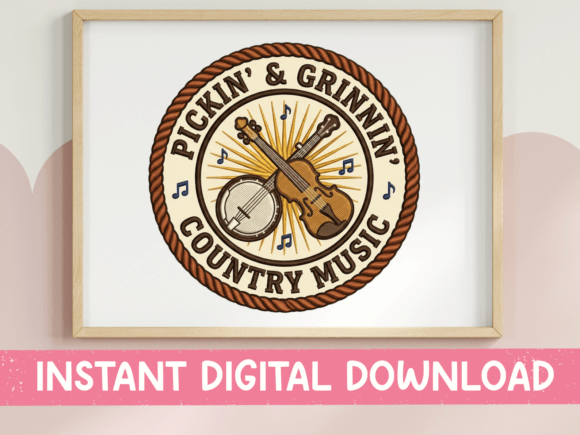 Pickin and Grinnin Country Music Badge: A Design Asset for Authentic Branding