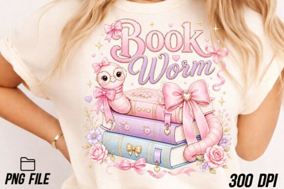 Whimsical Coquette Book Worm PNG: A Designer's Dream Asset